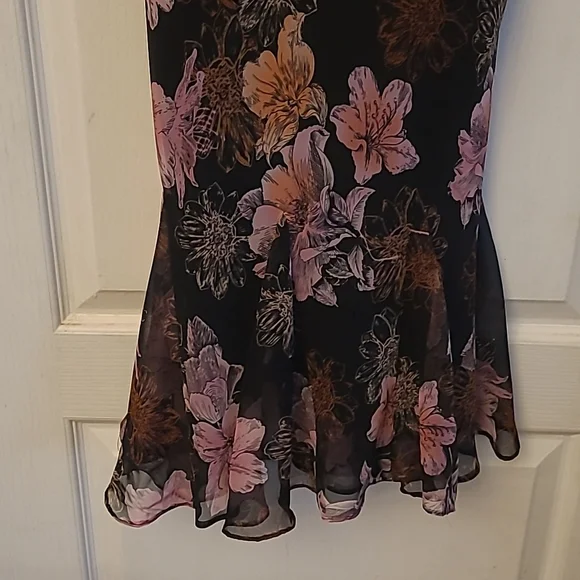 EUC 1990s VTG  Scarlett Black with Pink Floral Print Slip Dress with Flowing Hem - Picture 4 of 16